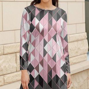 NWT Pink & Gray Geometric Crewneck Long-Sleeve Tunic - Women size 2x/20w
